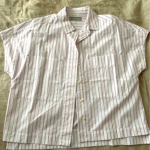 Everlane The Short Sleeve Box Shirt in Red Pinstripe, size XS